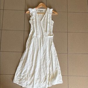 LOFT White Wrap Tie Front Midi Sundress